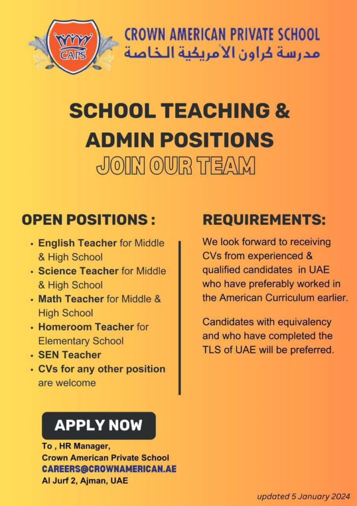 Crown American Private School Is Hiring